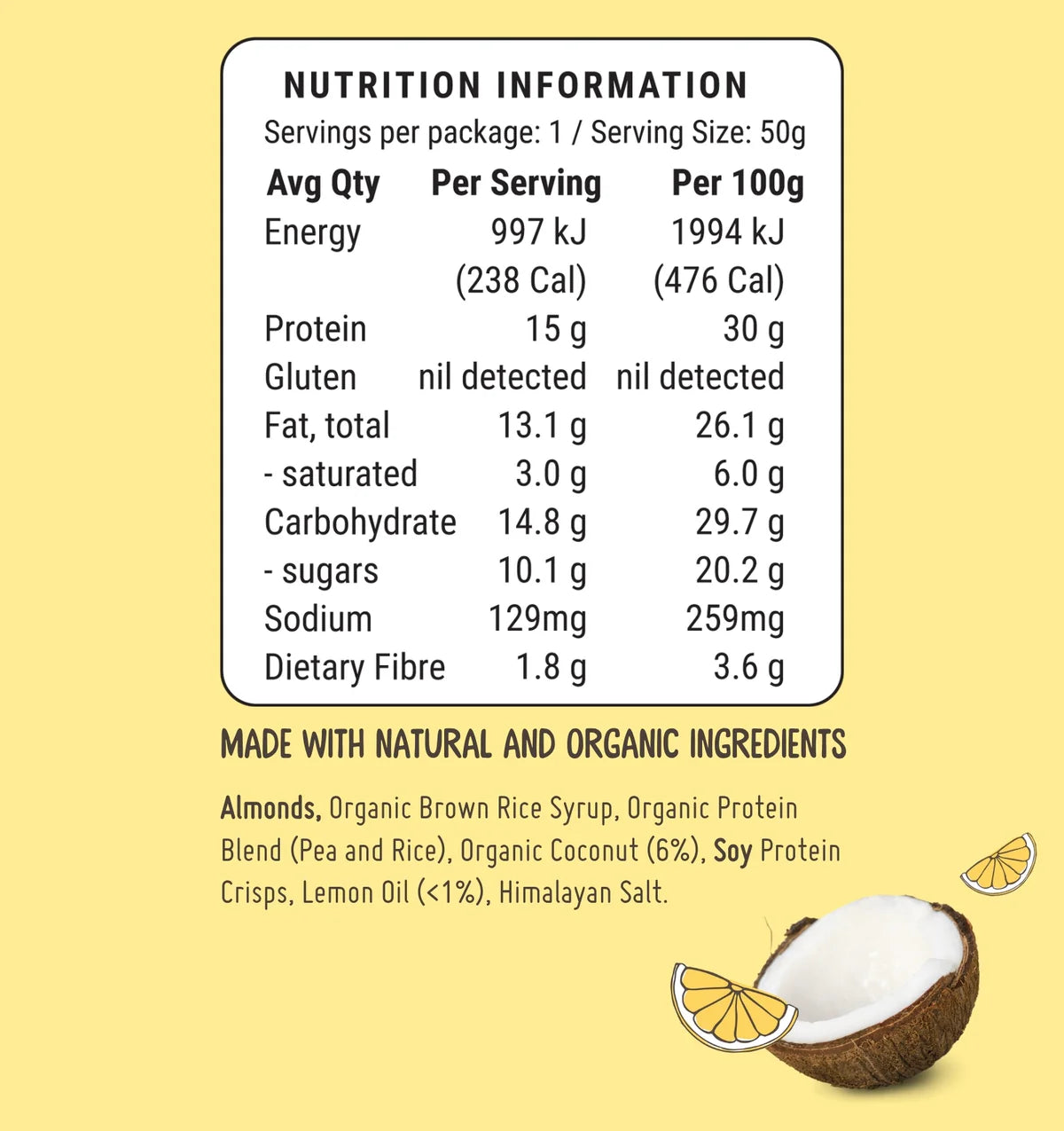 FodBods - Protein Bar - Lemon Coconut (50g)
