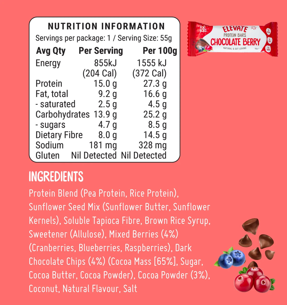 FodBods - Chocolate Berry Elevate Protein Bar (55g)