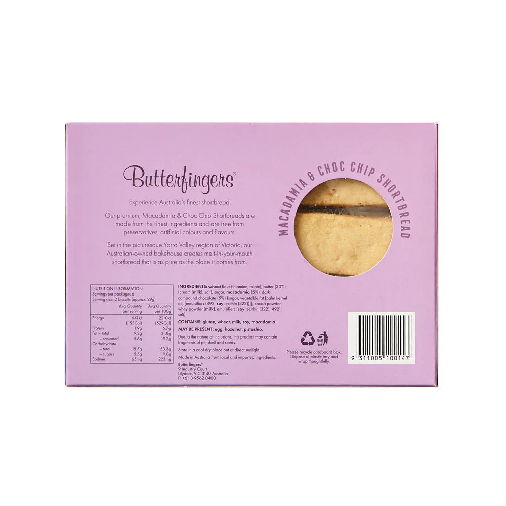 Butterfingers - Shortbread - Macadamia & Choc Chip (175g)
