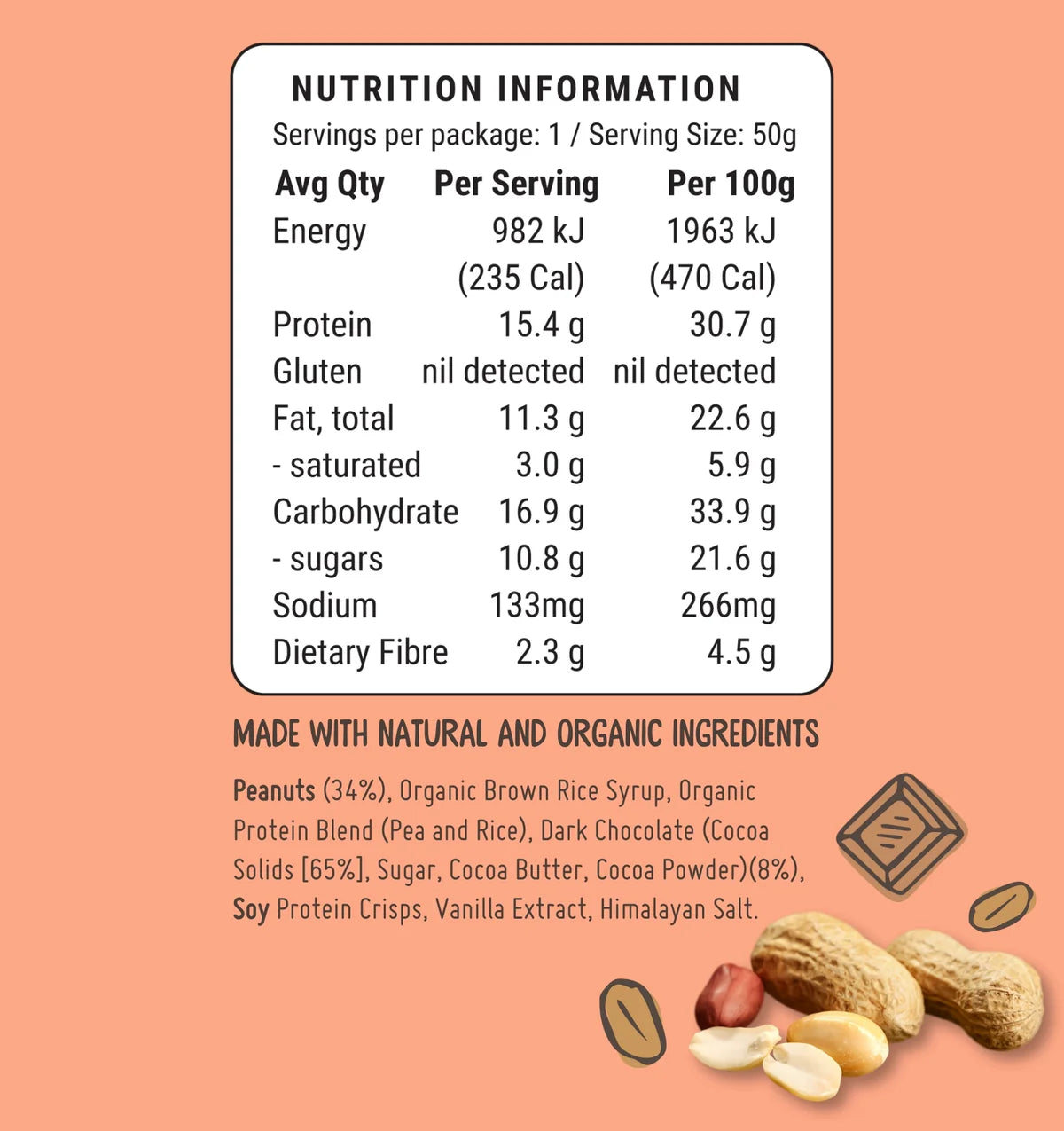 FodBods - Protein Bar - Peanut Chocolate (50g)