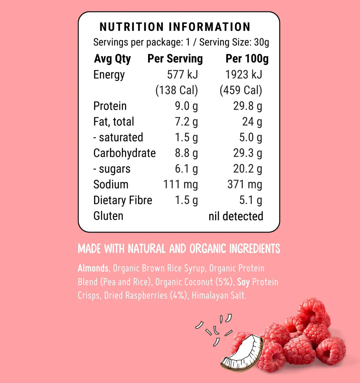 FodBods - Protein Bar - Raspberry Coconut (30g)